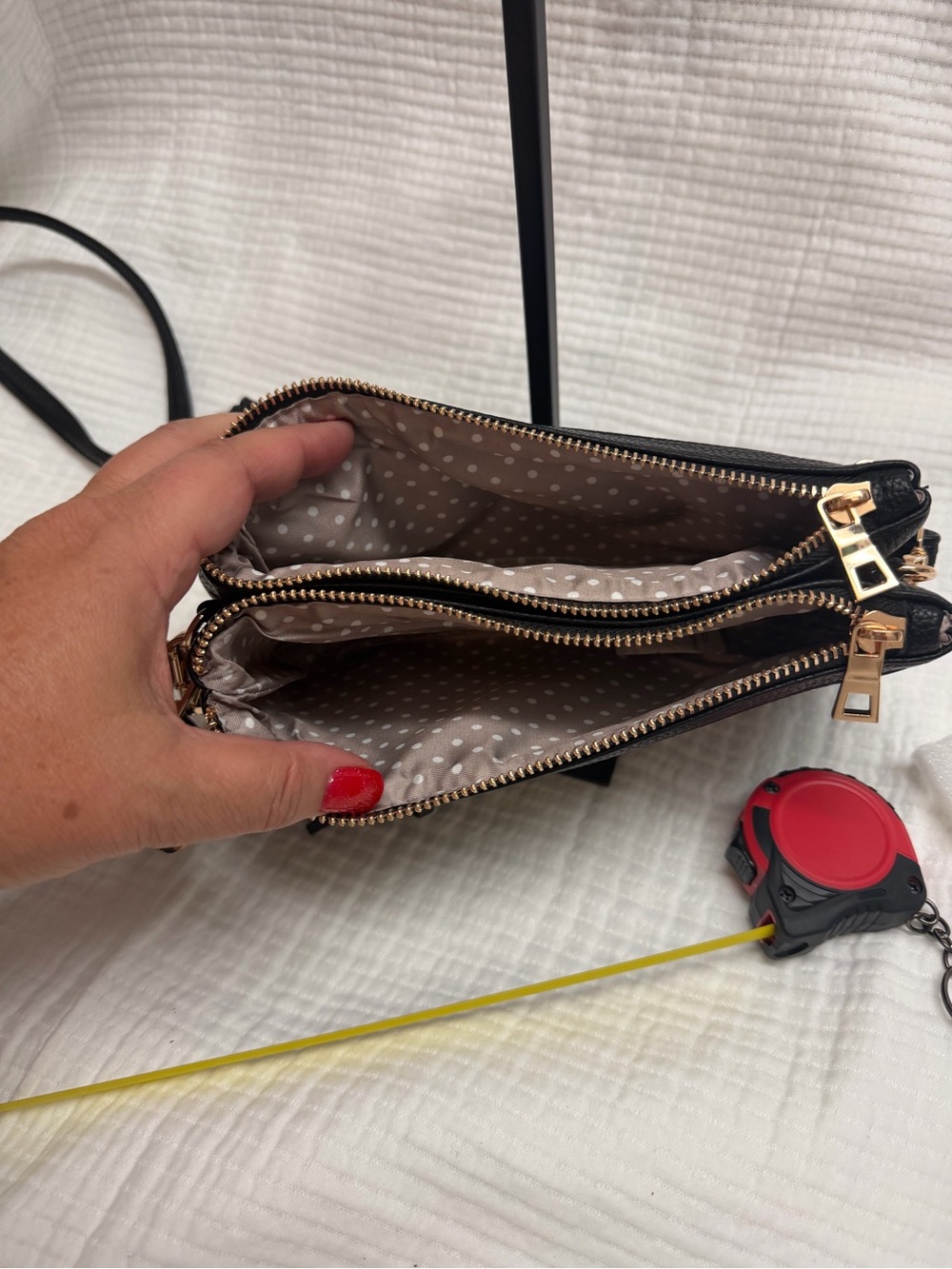 Black Caviar Leather Wristlet Clutch with Gold Logo - Picture 3 of 8
